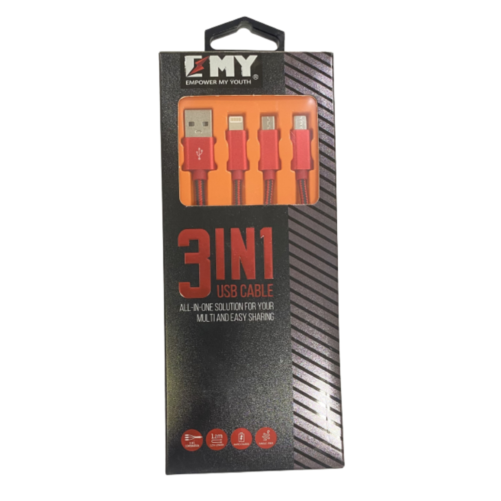 EMY CABLE USB-C – LIGHTNING – USB MICRO C 1METER