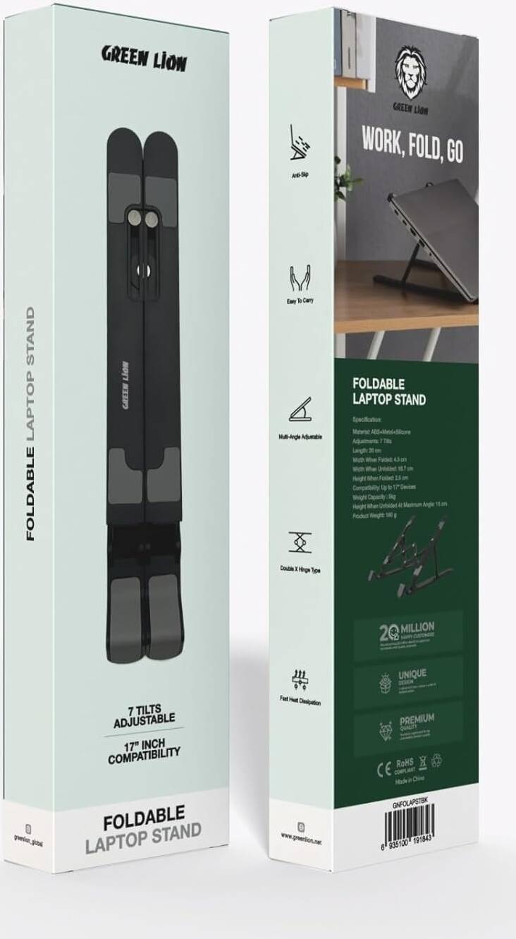 Green Lion Foldable Laptop Stand – 7 Tilt Angles, 17" Compatibility