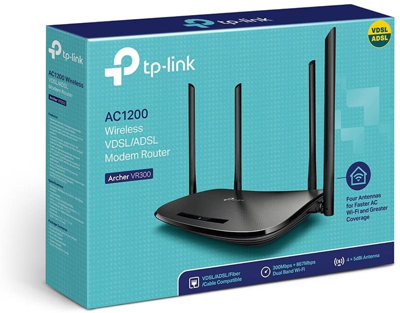 TP-Link Archer VR300 AC1200 Wireless VDSL/ADSL Modem Router – Dual Band, 4 Antennas