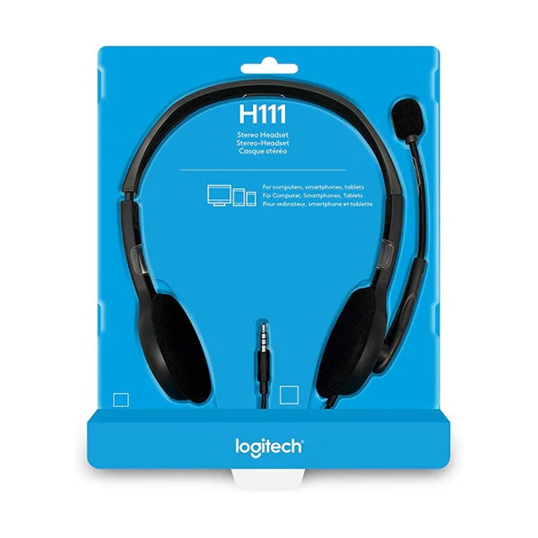 Logitech H111 Wired Stereo Headset – 3.5mm Audio Jack, Rotating Mic