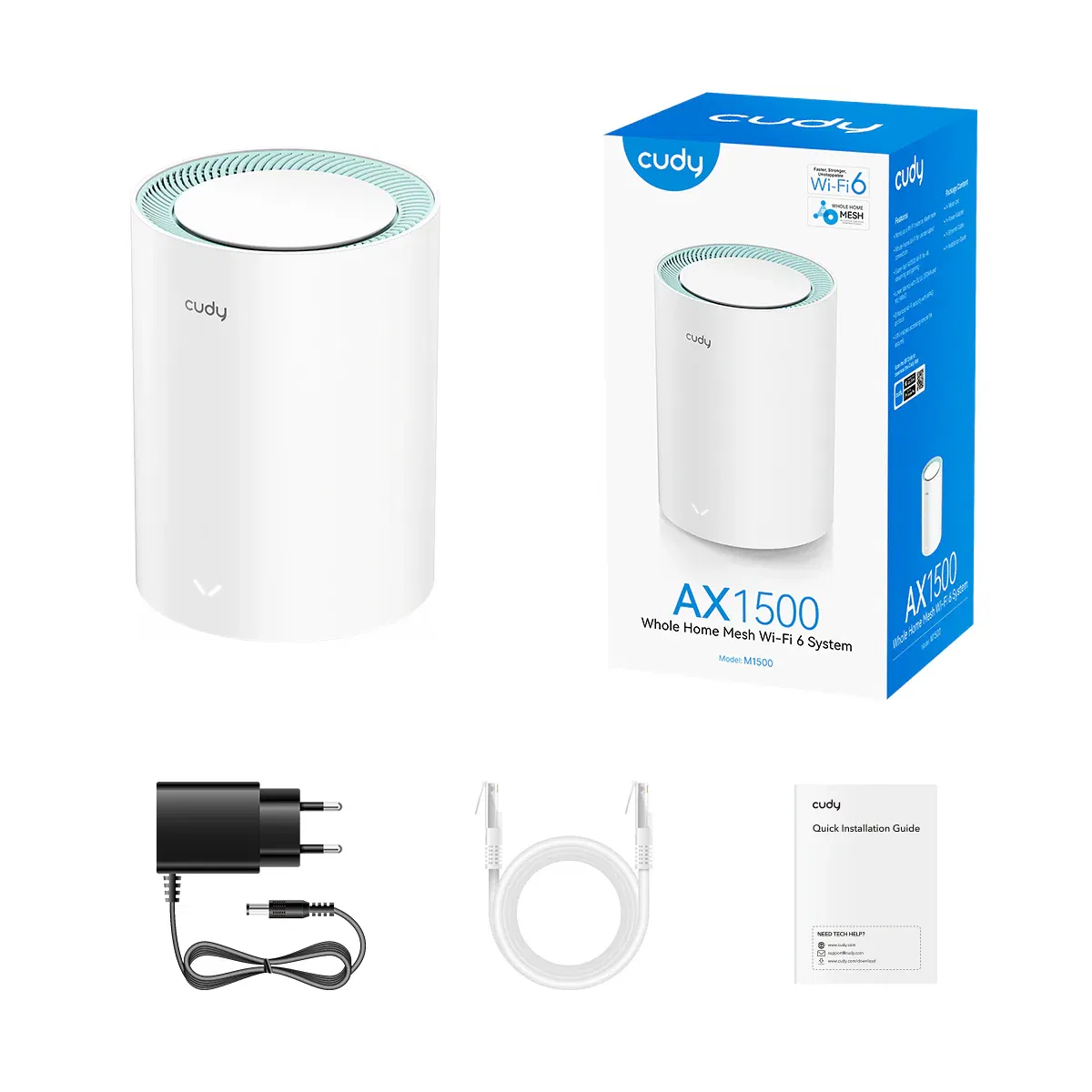 Cudy AX1500 Mesh Wi-Fi 6 System (1-Pack) _ 1500Mbps, Gigabit Ports, WP